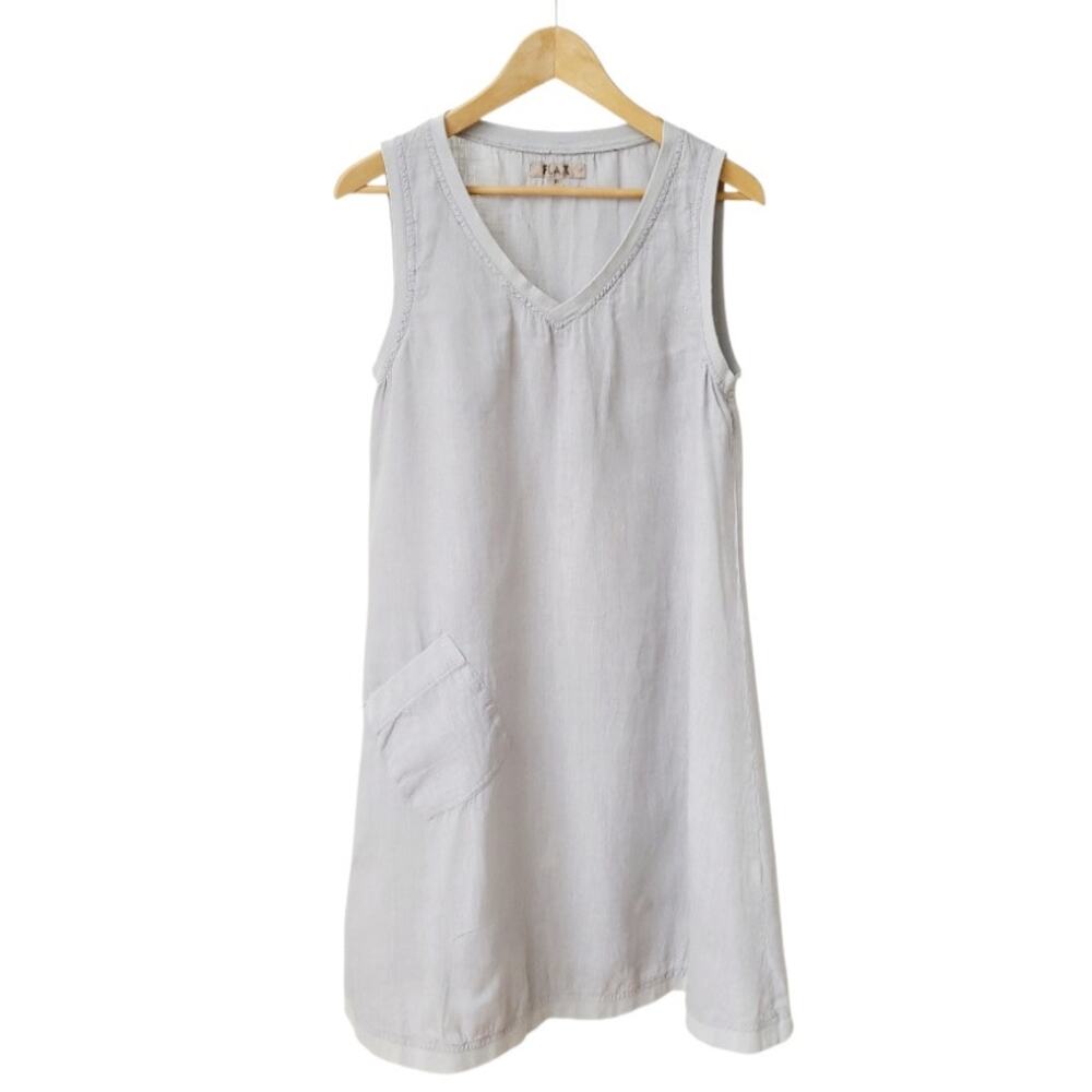 FLAX Linen Shift Dress Gray Size P Relaxed Fit Beach Coastal Resort Minimalist